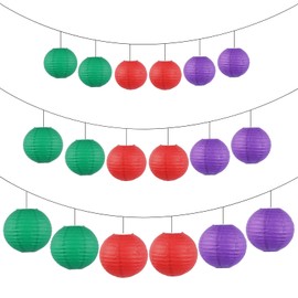 Ethbirsge Chinese Paper Lanterns for Birthday Party Decorations – Hanging Rainbow Lanterns for Ceiling Decor, Classroom, Wedding, and Home Party– Pack of 18,Red/Purple/Cyan(8/10/12-Inch)
