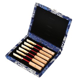 Wooden   Silk Cloth Cover Reed Case Holder Storage Box for 6pcs Oboe Reeds Blue