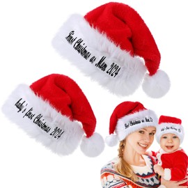 Twistover 2 Pack First Christmas Mother Baby Hat Family Matching Santa Hat Parent Child Red Fluffy Hats for Christmas Stocking Stuffer New Year Gift