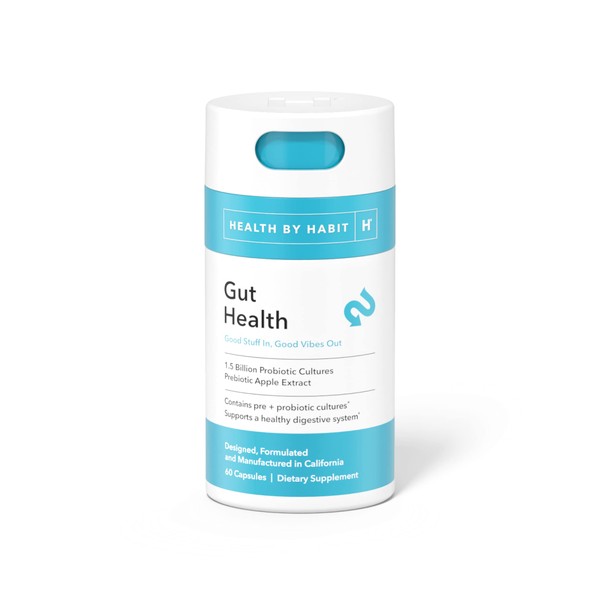 Health By Habit Gut Health Supplement (60 Capsules) - Contains 1.5 Billion probiotic Cultures, Prebiotic Apple Extract, Support a Healthy Digestive System, Non-GMO, Sugar Free (1 Pack)
