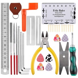 Smilerain 34 Piece Set Guitar Repair Set, Guitar Maintenance Kit, Repair Tools, For Ukulele, Guitar, Base, Maintenance Set, Includes Measuring Tools, Hex Wrench, Pick, Nut File, Multi Spanner, Bridge