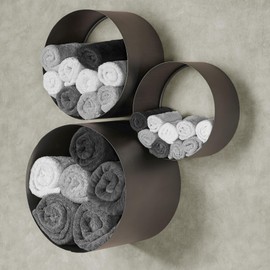 Touch of Class Alcina Gunmetal Metal Cylinder Wall Storage Cubbies - Set of 3 - Shelves for Bathroom, Kitchen, Bedroom, Office - Circle Shelf Design - Unique, Modern Style - Versatile