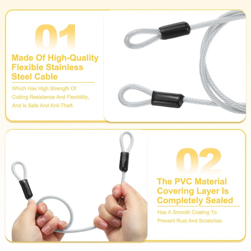 PATIKIL Security Cable 3 ft x 3/16" (5mm), 2Pcs Braided