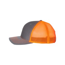 Samoyed Dog Patriotic Design Laser Engraved Leather Patch Richardson 112 Snapback Trucker Cap Charcoal/neon Orange