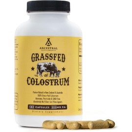Ancestral Supplements Grass Fed Beef Colostrum Supplement, 3000 mg, Offers Immune Support and Promotes Gut Health, Athletic Performance, Healthy Iron Levels, Growth and Repair, Non GMO, 180 Capsules