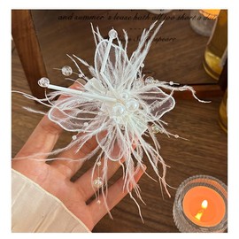 PLwelth Feather Hair Clip for Women Girls Cute Butterfly Hairpin Small Crystal Beaded Pearl Hair Barrettes White Feather Headpiece for Wedding Cosplay Dancing Party Decor Fancy Hair Accessories