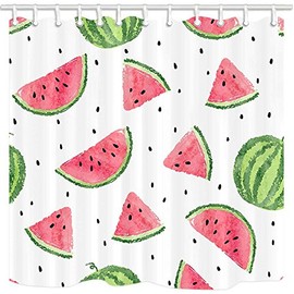Jagfhhs Watermelon Shower Curtain for Bathroom Summer Time Cartoon Fruit Watermelon Slices Polyester Fabric Waterproof Bath Curtain Shower Curtains Hooks Included