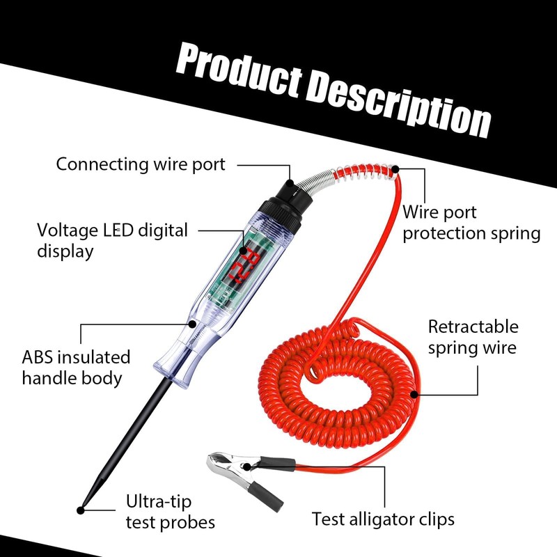 Linkstyle 2PCS Test Light, 3V-48V Digital LED Circuit Tester with