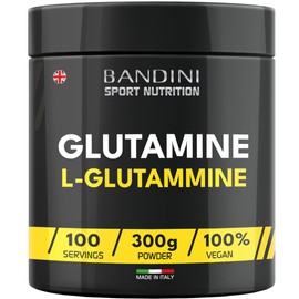 Bandini® Pure L-Glutamine Powder, High Strength & Flavourless, Essential Amino Acid for Intensive Training & Gym, Vegan Glutammine from Natural Corn Fermentation, 300g Glutamine Powder, 100 Servings