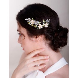 Chargances 3pcs Flower Wedding Hair Pins Green Leaf Crystal Bridal Hair Pins Handmade Rhinestone Bridal Hair Accessories for Women Girls Bridesmaids