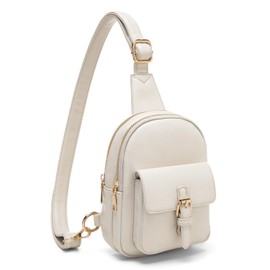 Viverte Small Sling Bag Fanny Pack for Girls Vegan Leather 3 Pockets Crossbody Purse for Women Cute Stuff Gift for Teen Girls with Adjustable Strap (Beige)