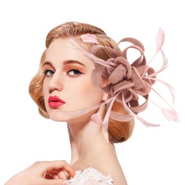 dressfan Fascinator Hat Headpiece Womens Vintage Wedding Headband Mesh Feather Derby Hat 20s 50s Hair Accessories Headwear for Kentucky Derby/Wedding/Cocktail/Tea Party,Pink