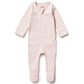 Wilson & Frenchy Organic Stripe Rib Zipsuit with Feet - Cantaloupe, 00000 (Premmie)