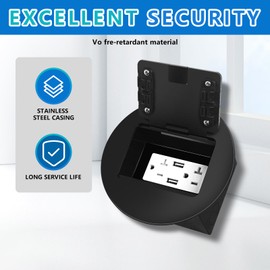 KYHSHJ Standard Outlets Recessed Circular Floor Socket Kit with 2 * 20A Receptacle，4.8A*2 USB-A Ports ，Corrosive Resistant Hardware,Black