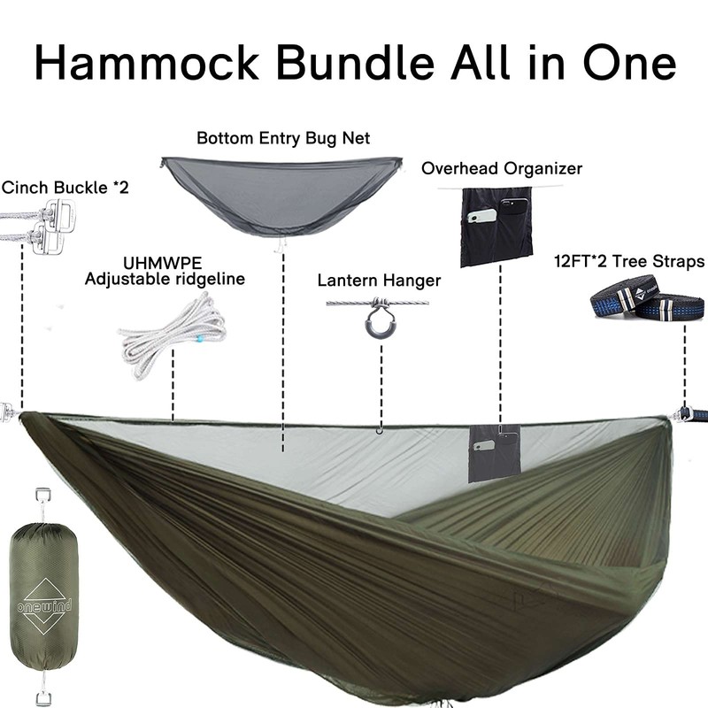 onewind 12Ft Camping Hammock with Mosquito Net, Ridgeline Double Hammock