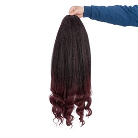 States Curly Braiding Hair 28 Inch 80g/Pack Pre Stretched Bouncy Braiding Hair 6 Packs French Curl Crochet Braids Yaki Straight Wavy Synthetic Hair Extensions for Black Women T1B/BLUE4+GREN1#