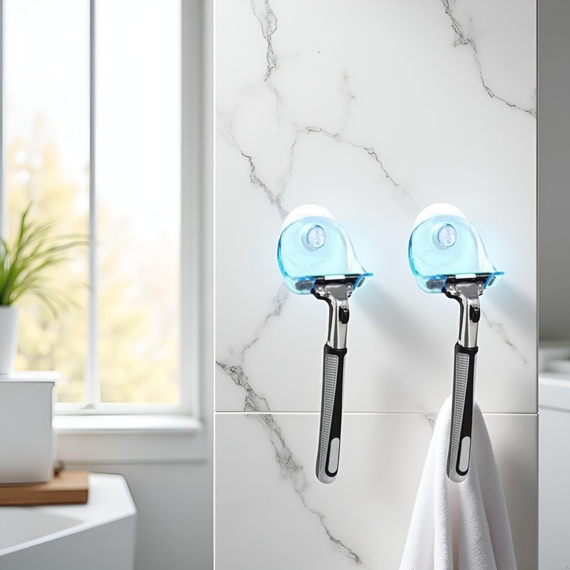 Dwuww 2Pcs Blue Suction Cup Hooks Removable Hook Razor Holder