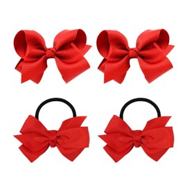 1 Pair Of Butterfly Clip Hair Clips With 1 Pair Of Butterfly Clip Hair Ties, Cute Hair Ties For Girls, Solid Color Sweet Hair Clips, Bangs Clips, Side Clips, Bow Crocodile Clips