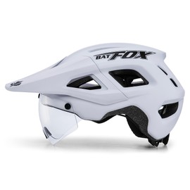 BATFOX Mountain Bike Helmet for Adults - MTB & Road Cycling Helmet with Magnetic Detachable Goggles, Removable Sun Visor for Adjustable Fit 56-60cm (White, L(56-60CM))
