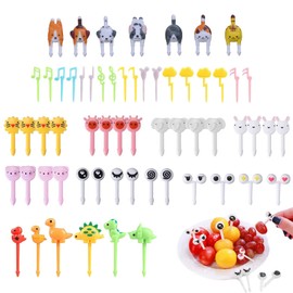 HASAKI 60 piezas de palillos para lunch niños,Fruta tenedores para niños,reutilizable mini obento accesorios, tenedor de postre de dibujos animados，Adecuado para frutas, postres, almuerzos, bento, artículos para fiestas