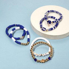 YAHPERN Game Day Bracelet for Women Stackbale Football Bracelets Red Black White Blue Heishi Bracelets Clay Preppy Friendship Bracelets Football Accessories Jewelry Gifts (Color B)