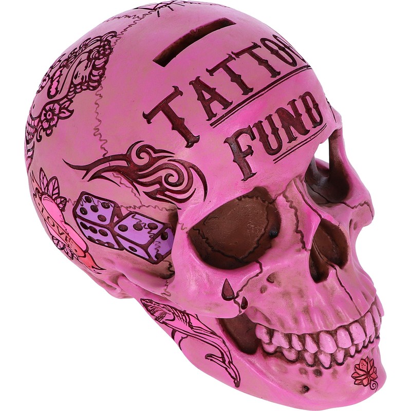 Nemesis Now Pink Traditional Tribal Tattoo Fund Skull Money Box,