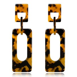 Boho Lightweight Retro Simple Acrylic Splicing Rectangle Earrings for Women Creative Exaggerated Statement Dangle Drop Earrings Jewelry (Tortoiseshell color)