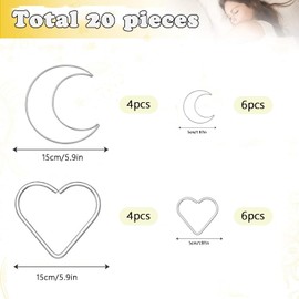 WTTUOAM 20 Pieces Dream Catcher Rings Metal Macrame Hoops Round Star Moon Heart Shape Macrame Rings for DIY Crafts Dream Catcher Making Home Wall Hanging Wreath Decoration(Style 3)