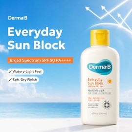 Derma B Everyday Sun Block Protector Solar De Gran Tamao Spf50 Pa 6.71 Fl Oz, 200Ml Crema Hidratante Spf Ligera De Rpida Absorcin, Cuerpo Facial No...