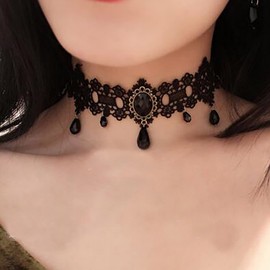 TseenYi Lace Black Choker Necklace Pearl Tassel Lace Necklace Goth Lace Pattern Necklace Vintage Lace Short Collar Necklace Jewelry for Women and Girls Cocktail Party