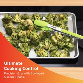 Popco 3-Piece Kitchen Tongs Set – Stainless Steel Heat Resistant Silicone Tips, Strong Comfort Grip, 3 Sizes (7, 9, 12 Inch), Non-Scratch, Dishwasher Safe, for Cooking, BBQ, Salad