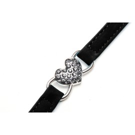 BINGPET Soft Velvet Safety Cat Collar with Bell and Crystal Heart Charm, Black