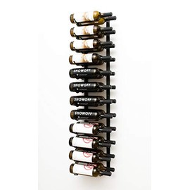 VintageView Wall Series (4 Ft) - 24 Bottle Metal Wall Mounted Wine Rack (Satin Black) Stylish Modern Wine Storage with Label Forward Design