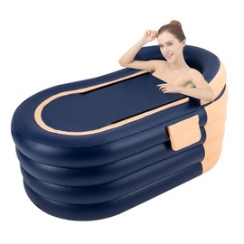 JAYGOVAN 1.8M Inflatable Bath Tuba Portable Blow Up Bath Tub with Electric Air Pump&Storage Pockets 4 Layer Folding Portable Blow Up Bathtub for Adults/Child Up to 5.9 Feet Tall&220 Pounds