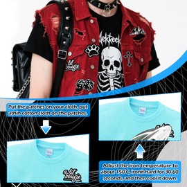 Black and White Iron On Patches 16PCS Trendy Embroidered Appliques for Trucker Hats Clothes,Jackets, Bags,Backpacks,Jeans-Skull,Checkered Heart,Dice,Cross,Butterfly,Gothic DIY Patch Kit