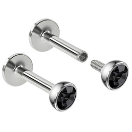 2pc 16g 1.2mm 6mm Labret Bar Stud Lip Ring Snake Bite Monroe Internally-Threaded Black Jet Crystal