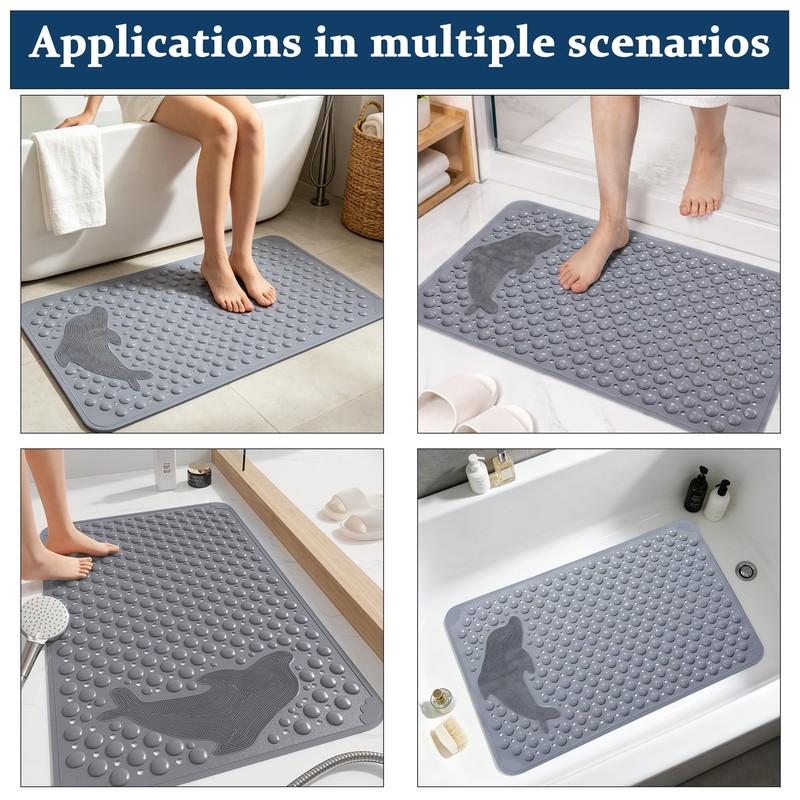 21.6"x33.5" Non Slip Shower Mat with Suction Cups, Drain Holes