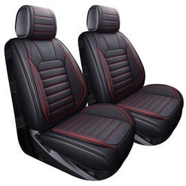 YIERTAI Chevy Silverado Seat Covers Compatible with GMC Sierra fit 2007-2025 2026 1500/2500/3500HD Trail Boss Z71 Crew Double Extended Cab LTZ‌ LT RST Waterproof Leather(2 PCS Front only/Black-Red)