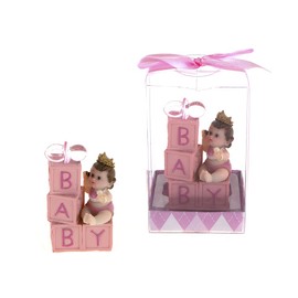 Lunaura Baby Keepsake - Set of 12"Girl" Baby Sitting on Blocks with Large Pacifier Favors - Pink