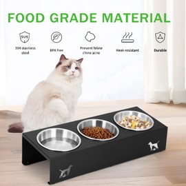 Upgraded Elevated Cat Food Bowl, 15° Tilt Stand Anti-Vomit Elevated Cat Food Bowl,3 Stainless Steel for Feeding and Drinking Pet Feeding Bowls, Pet Feeder for Cats and Puppies.