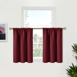 BGment Short Burgundy Curtains 36 Inches Length for Kitchen - Rod Pocket Thermal Insulated Blackout Window Drapes for Basement Bathroom Christmas Decorative, 34 x 36 Inch, 2 Panels