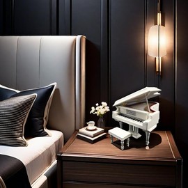 SHTWX White Piano Music Box with Bench and Black Case Musical Boxes Gift for Christmas/Birthday/Valentine's Day, Melody Canon