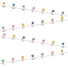 White Pom Pom with Colorful Bunny Ears Garland - 7 ft. (1 Pack) - Perfect for Easter Parties, Spring Celebrations, and Festive Decor
