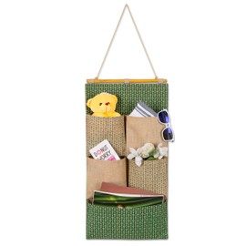 FOLIATE Wall Hanging Storage Holder Natural Jute Fabric Pockets File Organizer For Living Room Bathroom Magazine, newspaper, plant Organization 5 Pockets 27 x 14 Inches