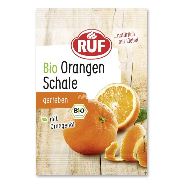 RUF Organic Orange Peel Grated with Orange Oil for Flavouring Spicy Dishes, Cakes & Pastries, Gluten Free, Vegan, Pack of 22, 22 x 5g