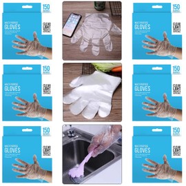 HOVUK 900Pcs Waterproof Gloves Plastic| 6Pk Contains 900 Gloves| Transparent Food Safe Disposable Gloves| Beauty Salon Gloves Powder Free for Kids Adults