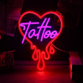 Tattoo Neon Sign For Wall Decor Studio Room Led Lights, Red with Purple Tattoo Decor Neon Signs for Wall Decor Usb Light Up Signs for Tattoo Studio Salon Business Tattoo Accessories Wall