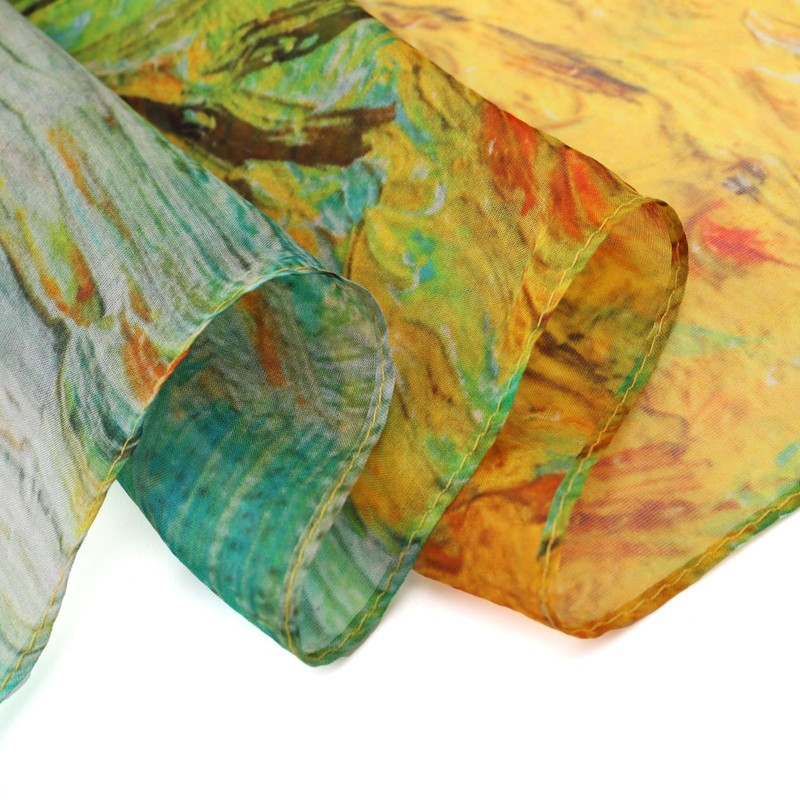 JWSilk Long Silk Chiffon Scarf Floral Print, Autumn Leaves