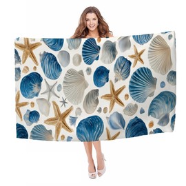 ZABAOBO Starfish Seashell Beach Towel,Cool Sea Shell Star Coral Microfiber Bath Towel Gifts for Women Adults Girls Men,Funny Beach Towels for Surf Sports Swim Pool 80X160 cm