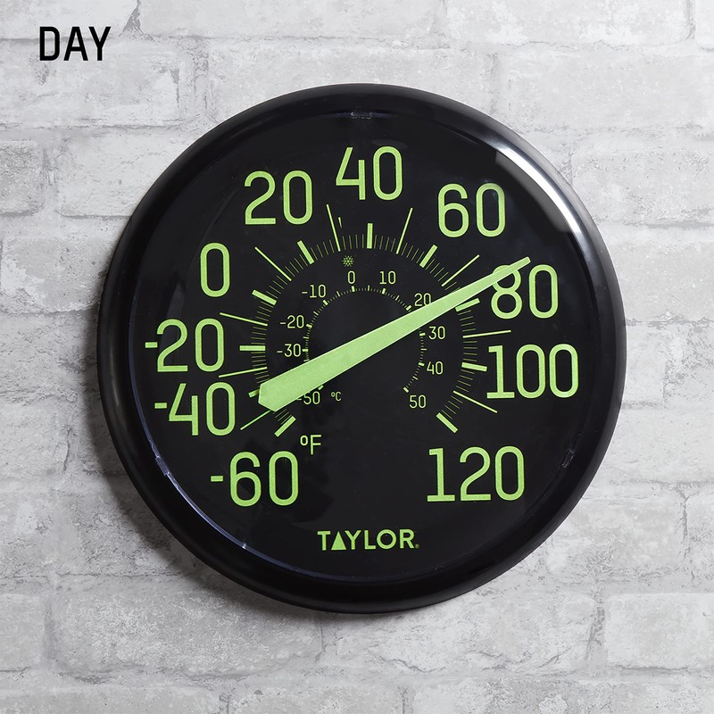 Taylor Glow in the Dark Wall Indoor Outdoor Thermometer, Wireless
